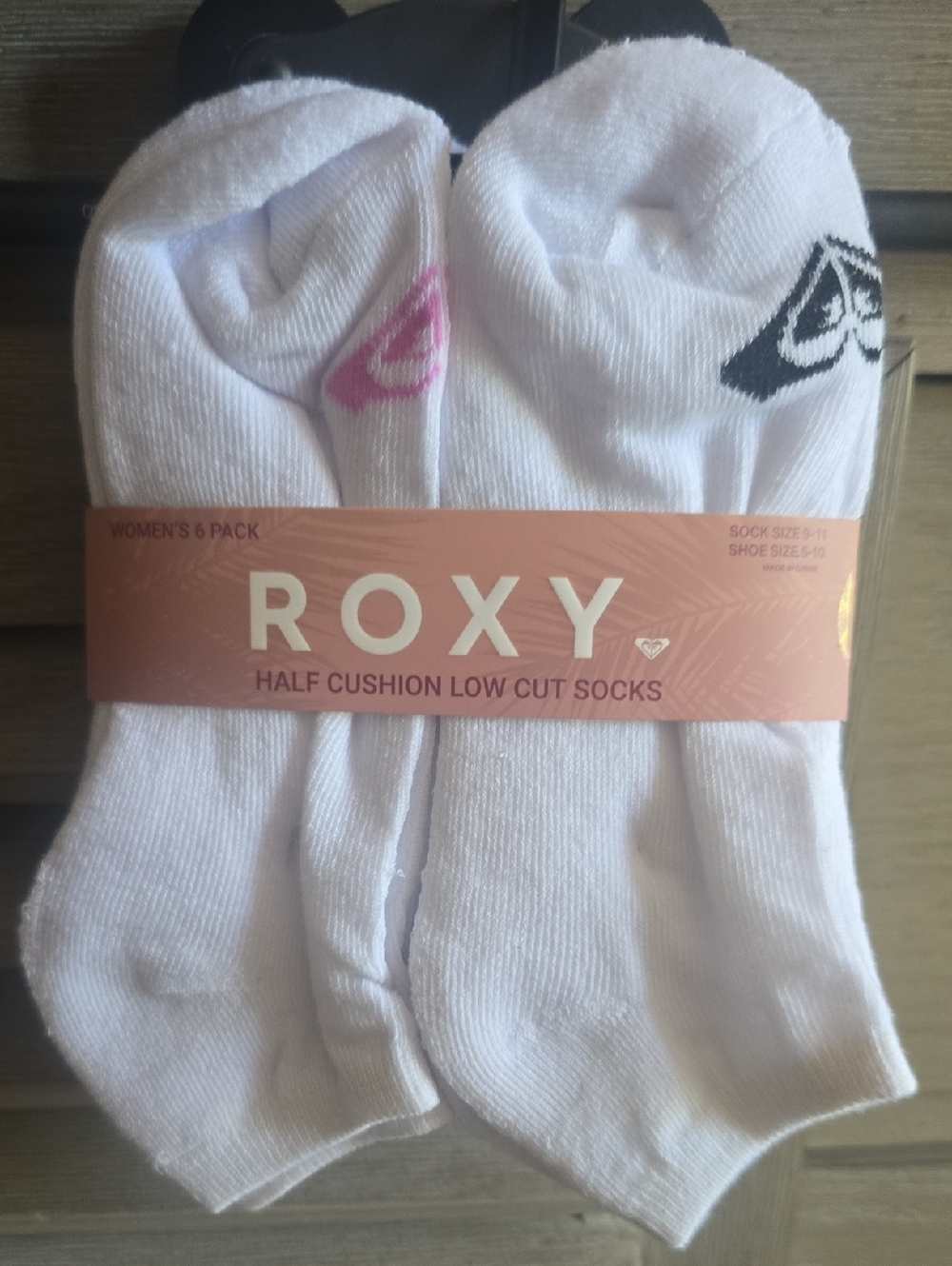 Roxy White Low-Cut Athletic Socks with Pink & Black Logos - Women 6 Pack.